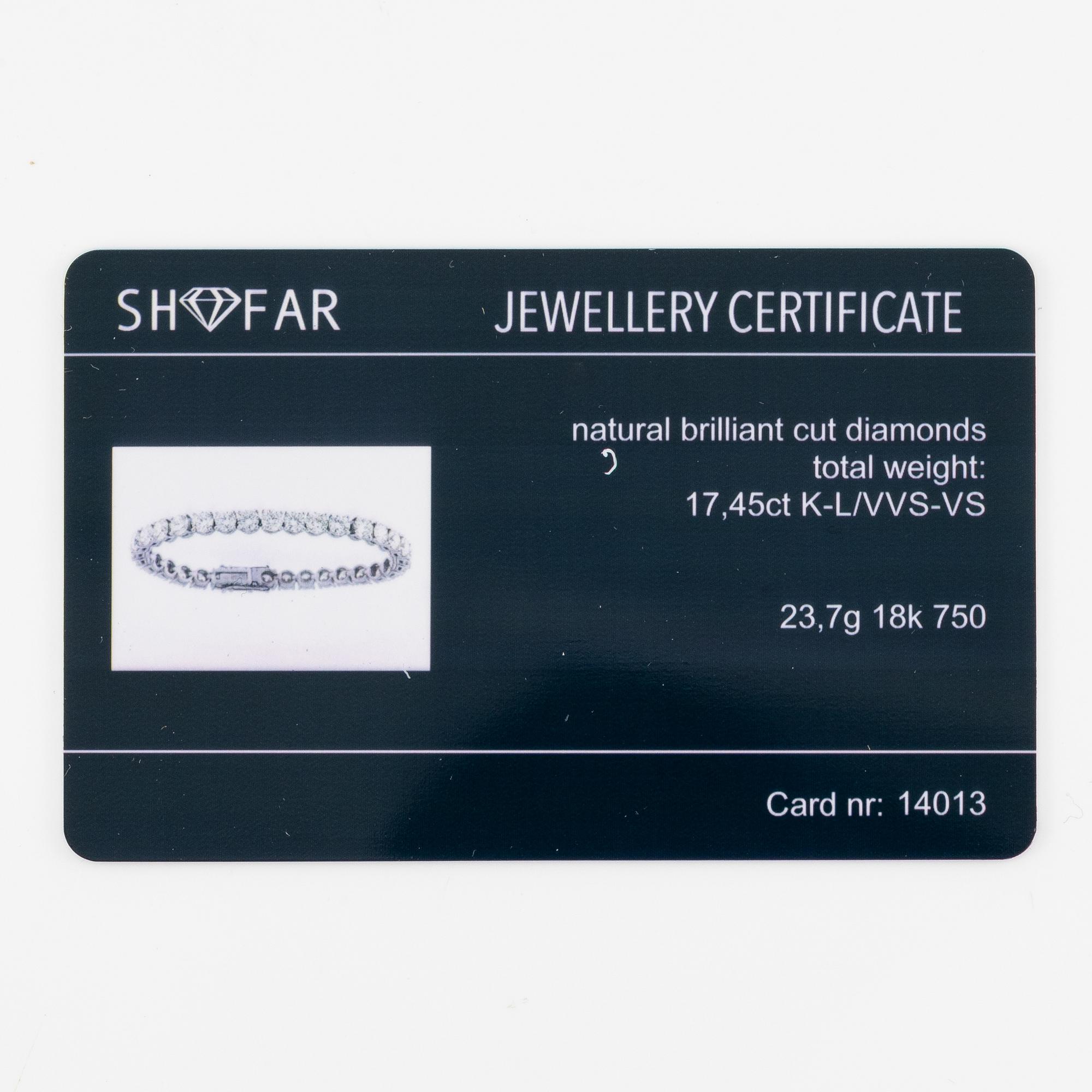 Tennis bracelet, 18K white gold with brilliant-cut diamonds.