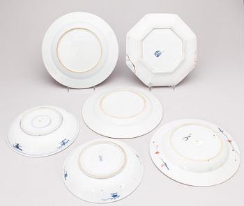 TALLRIKAR, 6 st, porslin, Kina, bland annat Qing dynastin, 1700-tal.