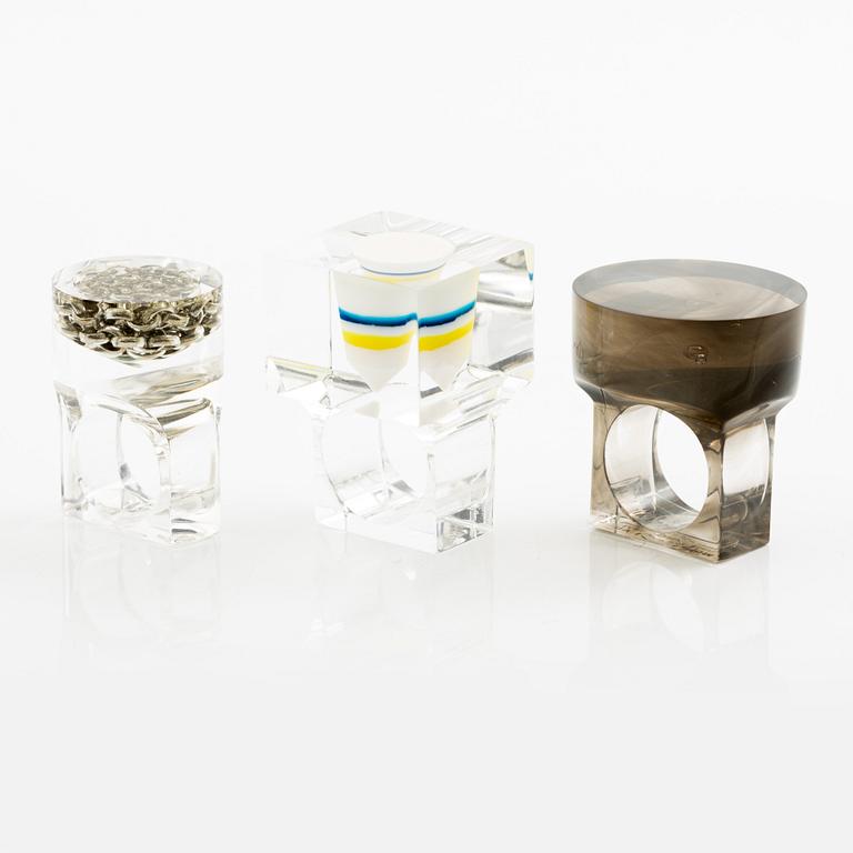 Siv Lagerström, three acrylic rings, 1970s.