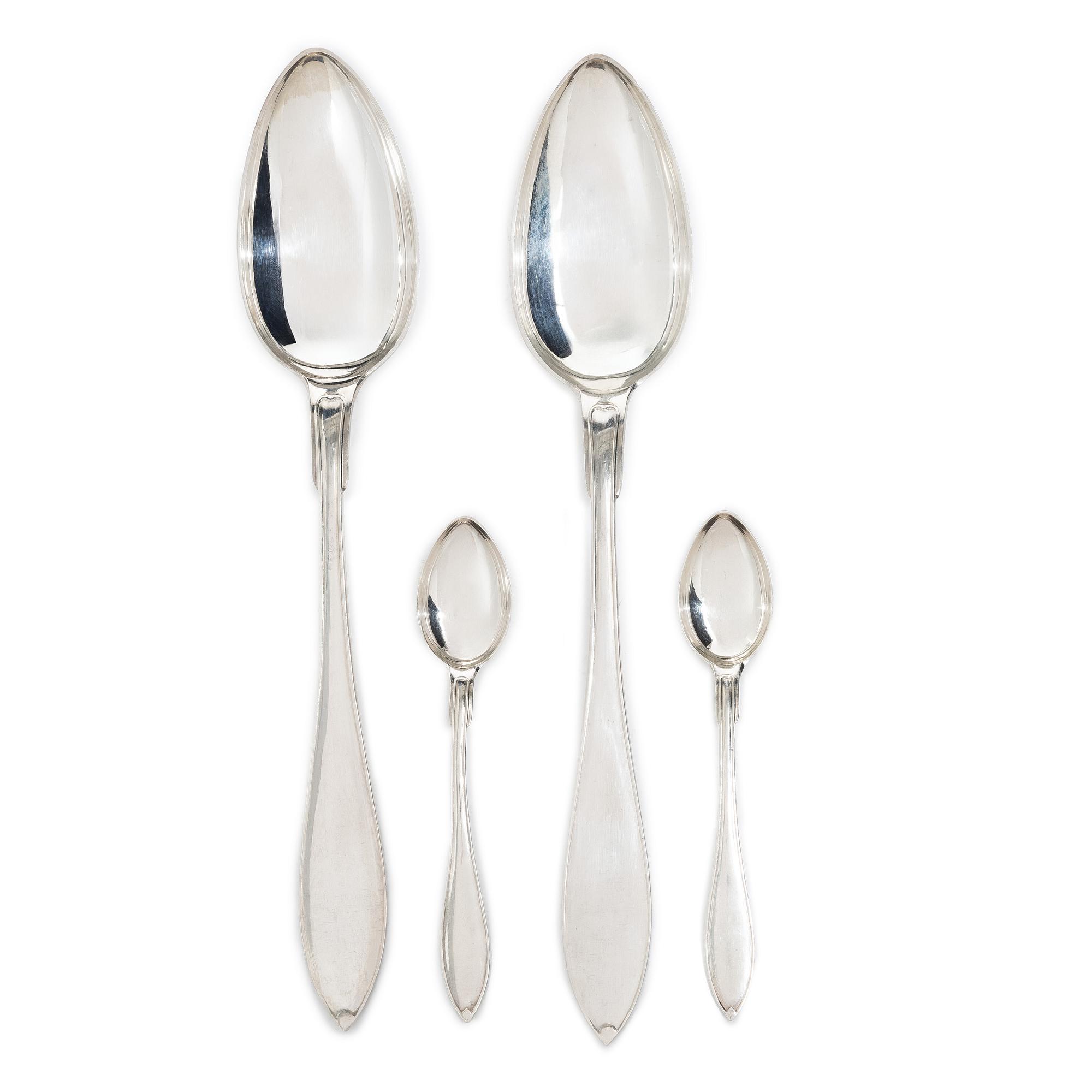 24 pieces of silver spoons, Swedish pointy model, by Otto Larsson, Landskrona, Sweden, 1925.
