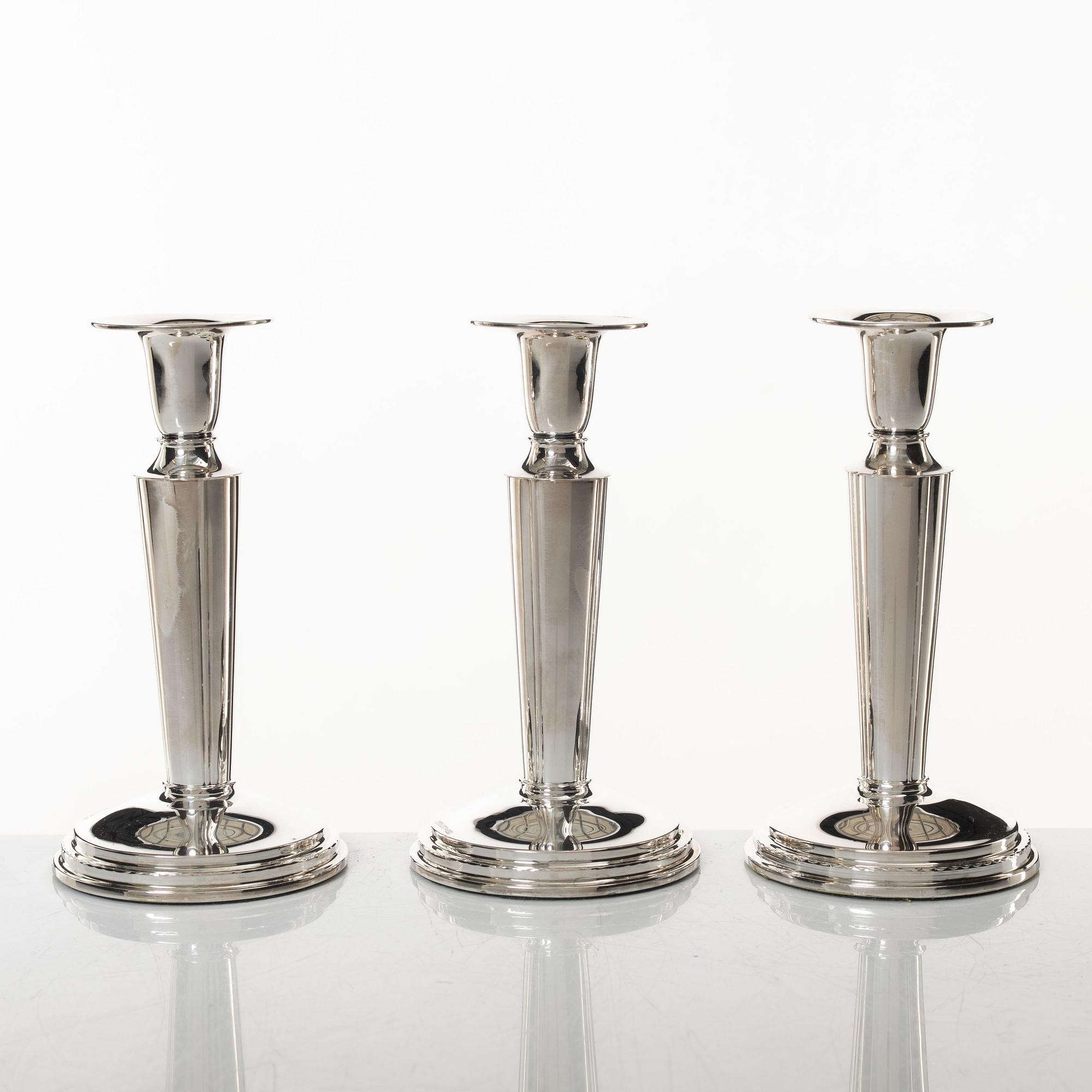 Candlesticks, three pieces, silver, TESI, Gothenburg 1962.