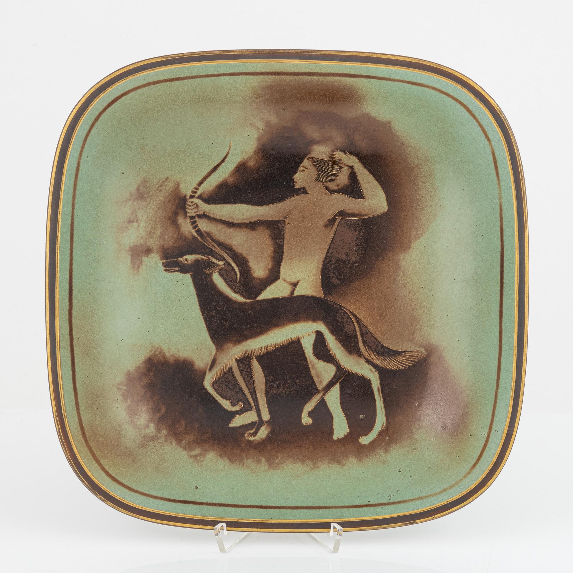 Gunnar Nylund, a 'Flambé' stoneware dish, Rörstrand, Lidköping, 1930's/40's.