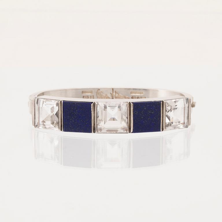 Wiwen Nilsson, silver bracelet with polished lapis lazuli and step-cut rock crystal, Lund 1948.