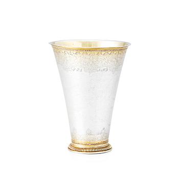 202. A Swedish 18th Century parcel-gilt silver beaker, mark of Isak Sauer, Stockholm 1751.