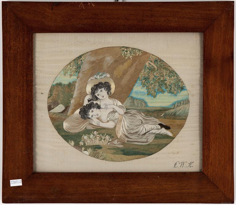 SIDENBRODERIER, ett par. 1800-talets första hälft.