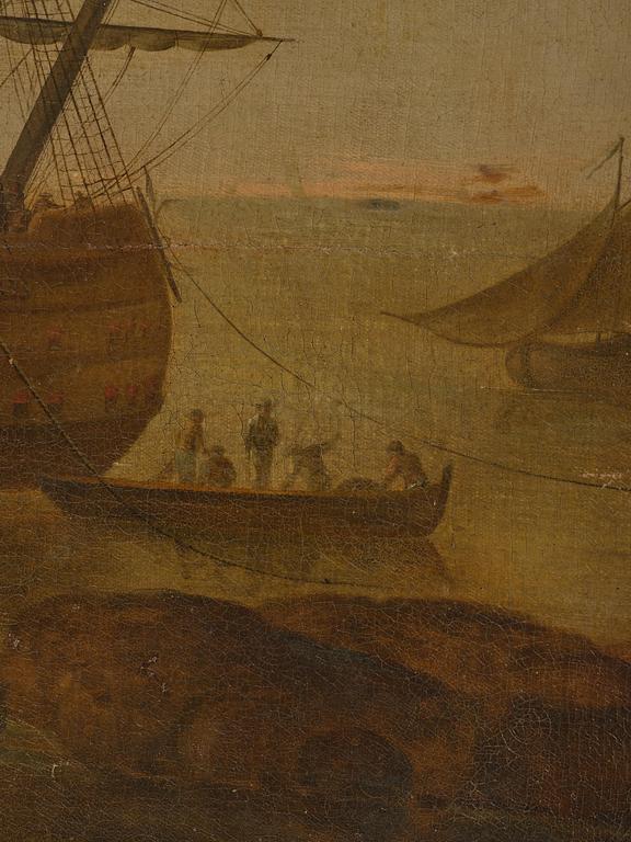Claude Joseph Vernet, hans efterföljd, Hamnscen med båtar och figurer.