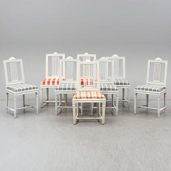 8 gustavian style chairs, (5+2+1), 19th century.