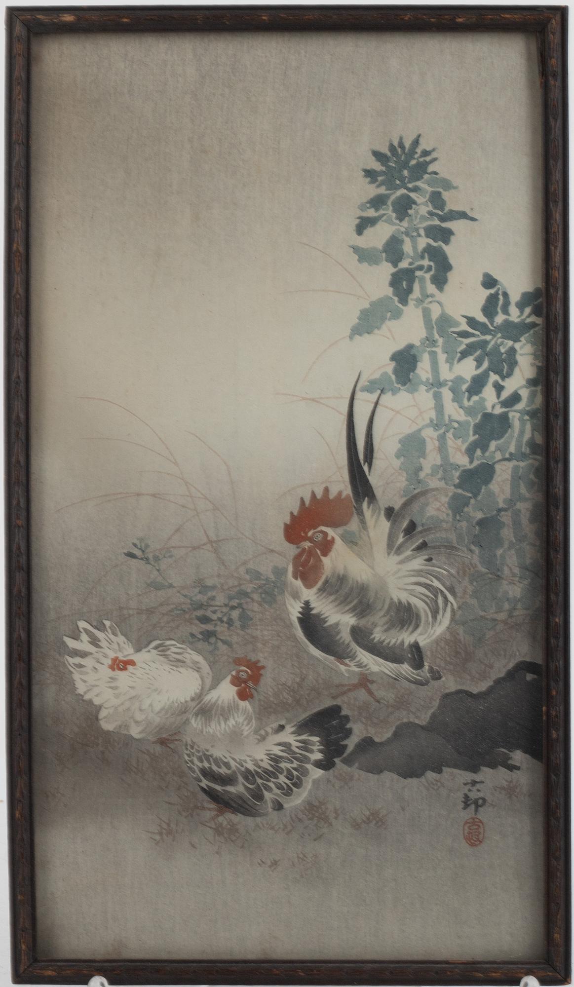Ohara Koson, "Rooser and two hens".