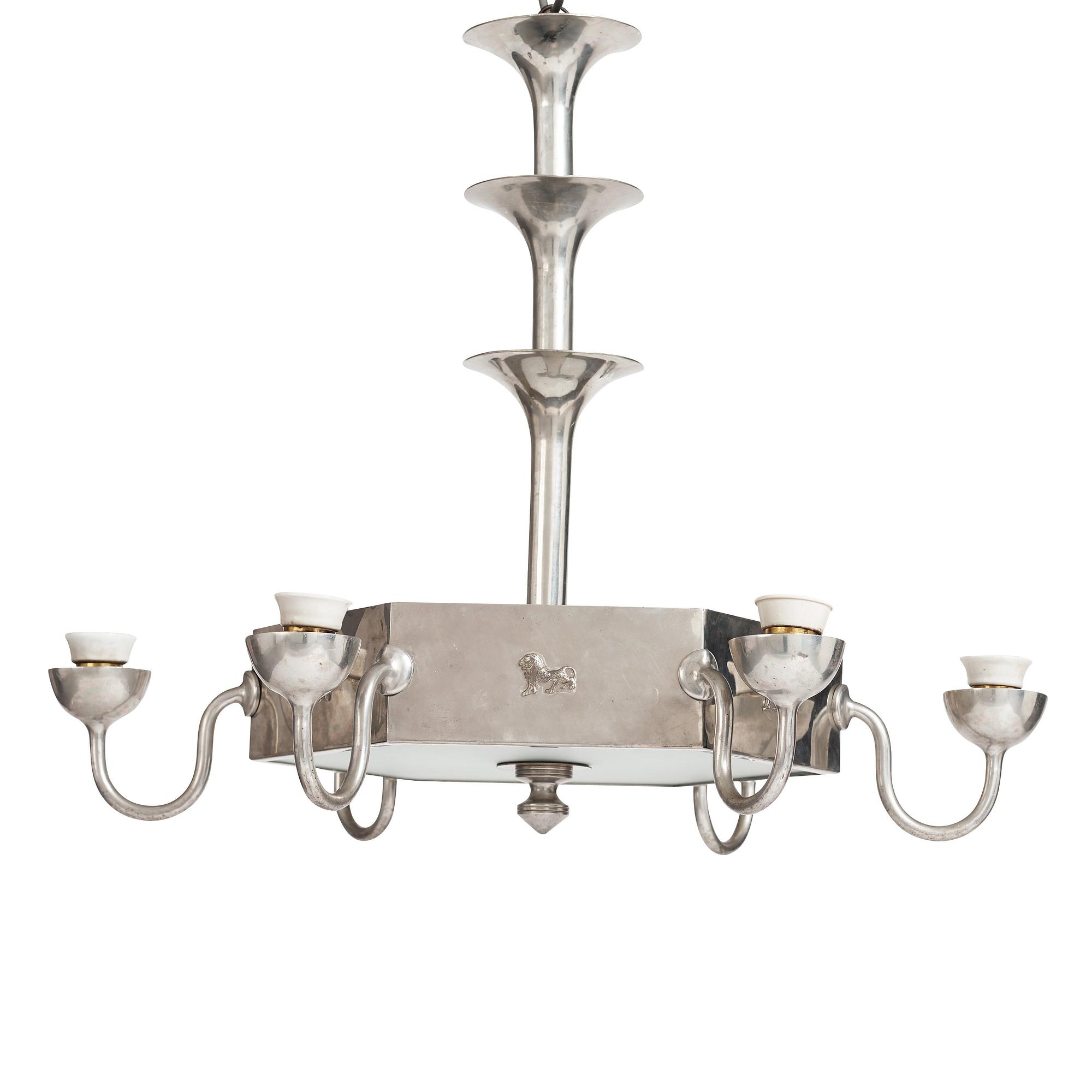 A Swedish Grace pewter ceiling light, probably by Guldsmedsaktiebolaget, Sweden 1920-30's.