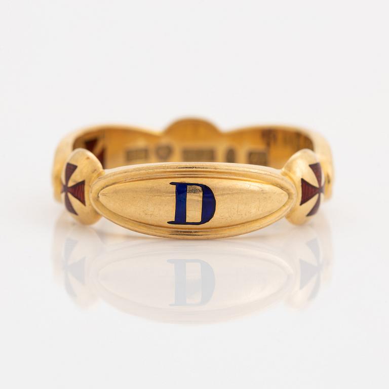 Frimurarring, 18K guld och emalj.