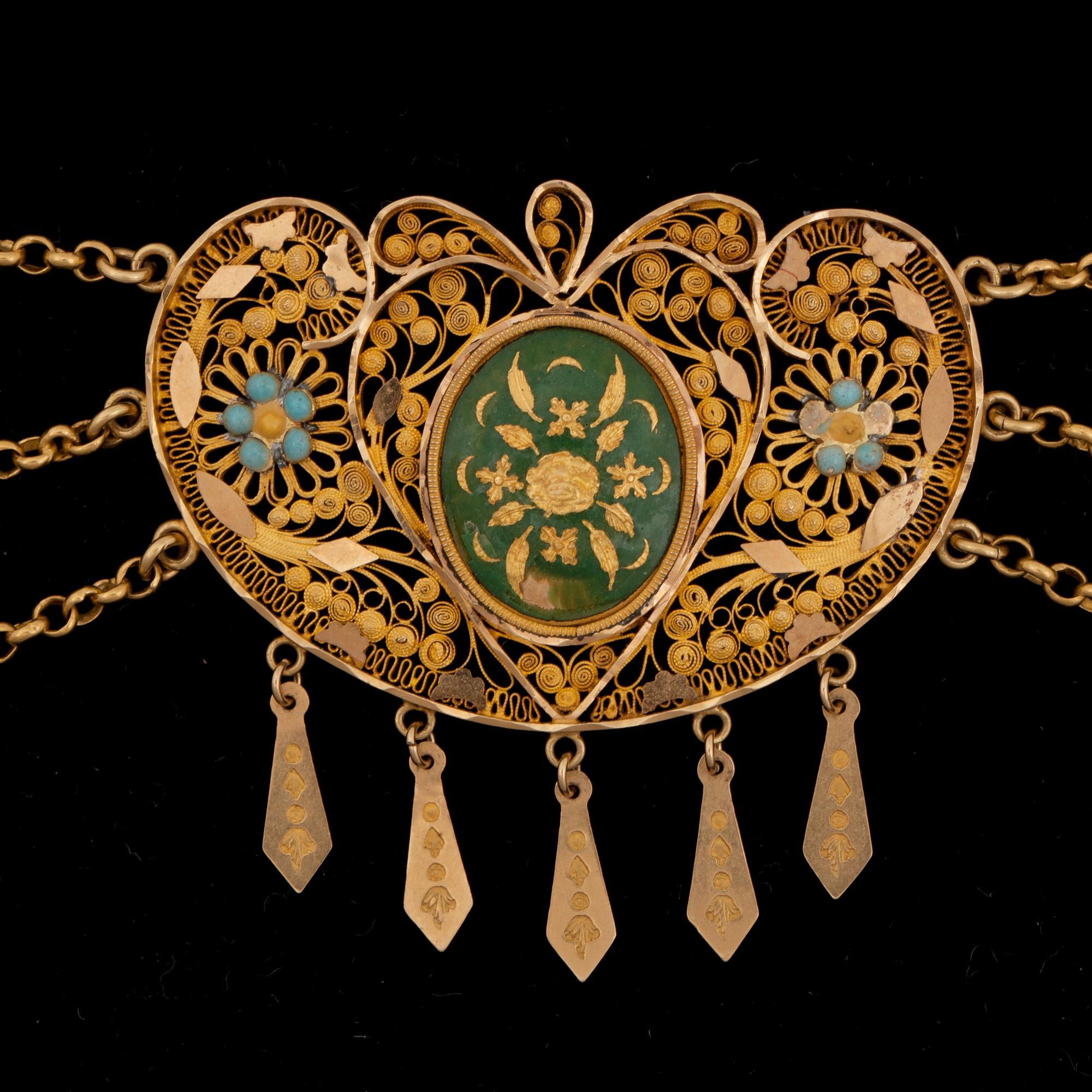 COLLIER med turkoser och emalj, Tillverkat av Petter Fredrik Sundberg, Karlskrona (verksam 1823-1839).