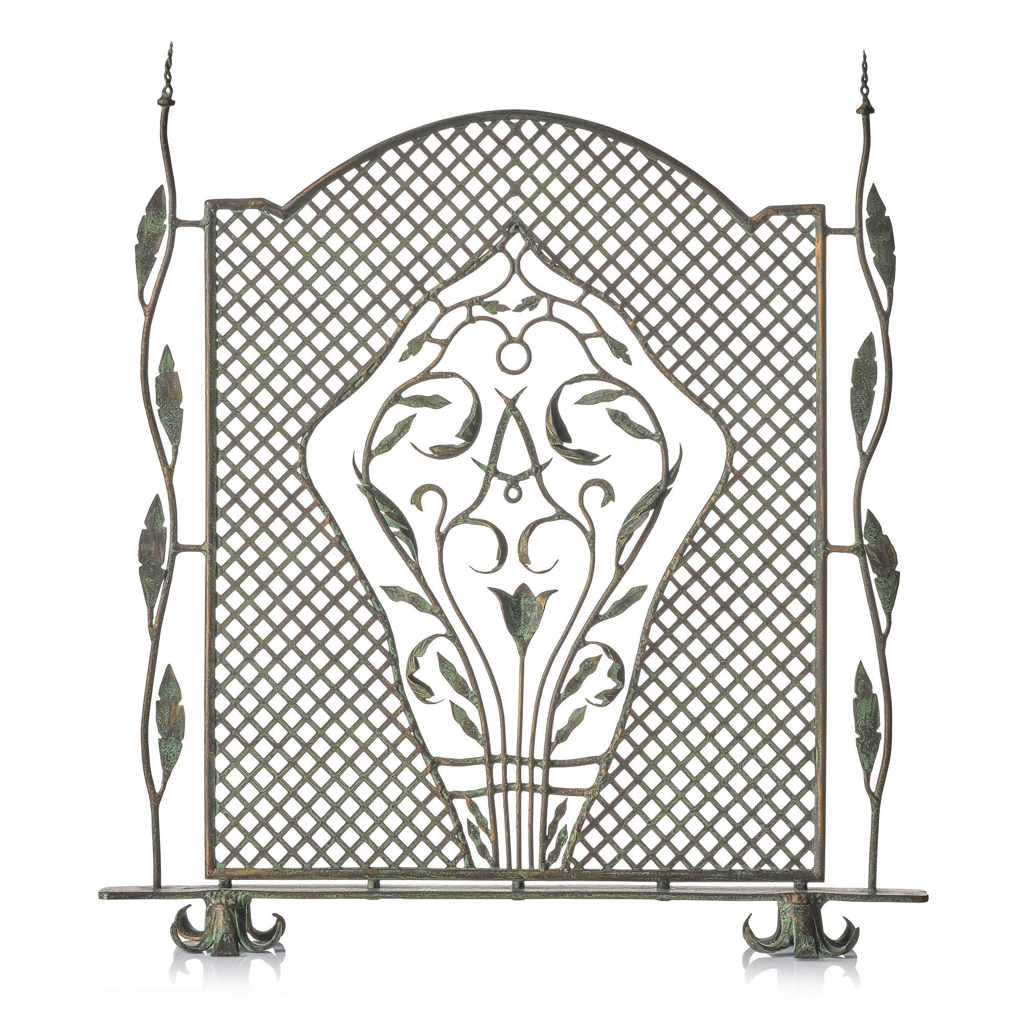 Antti Hakkarainen, attributed to, a fire screen, Taidetakomo Antti Hakkarainen, patinated metal, Finland probably 1920s.