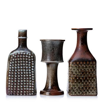 92. Stig Lindberg, three stoneware vases, Gustavsberg studio, Sweden 1967-70.