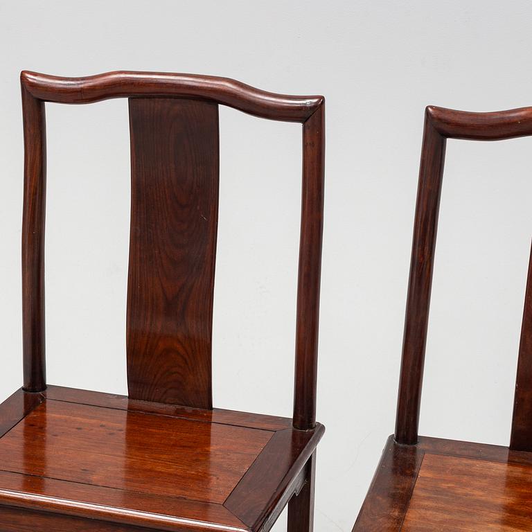 A pair of hardwood chairs, late Qing dynasty.
