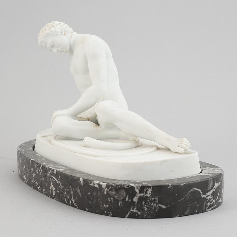 A parian figurine, 'the dying gaul', after an antique sculpture. 20th century.