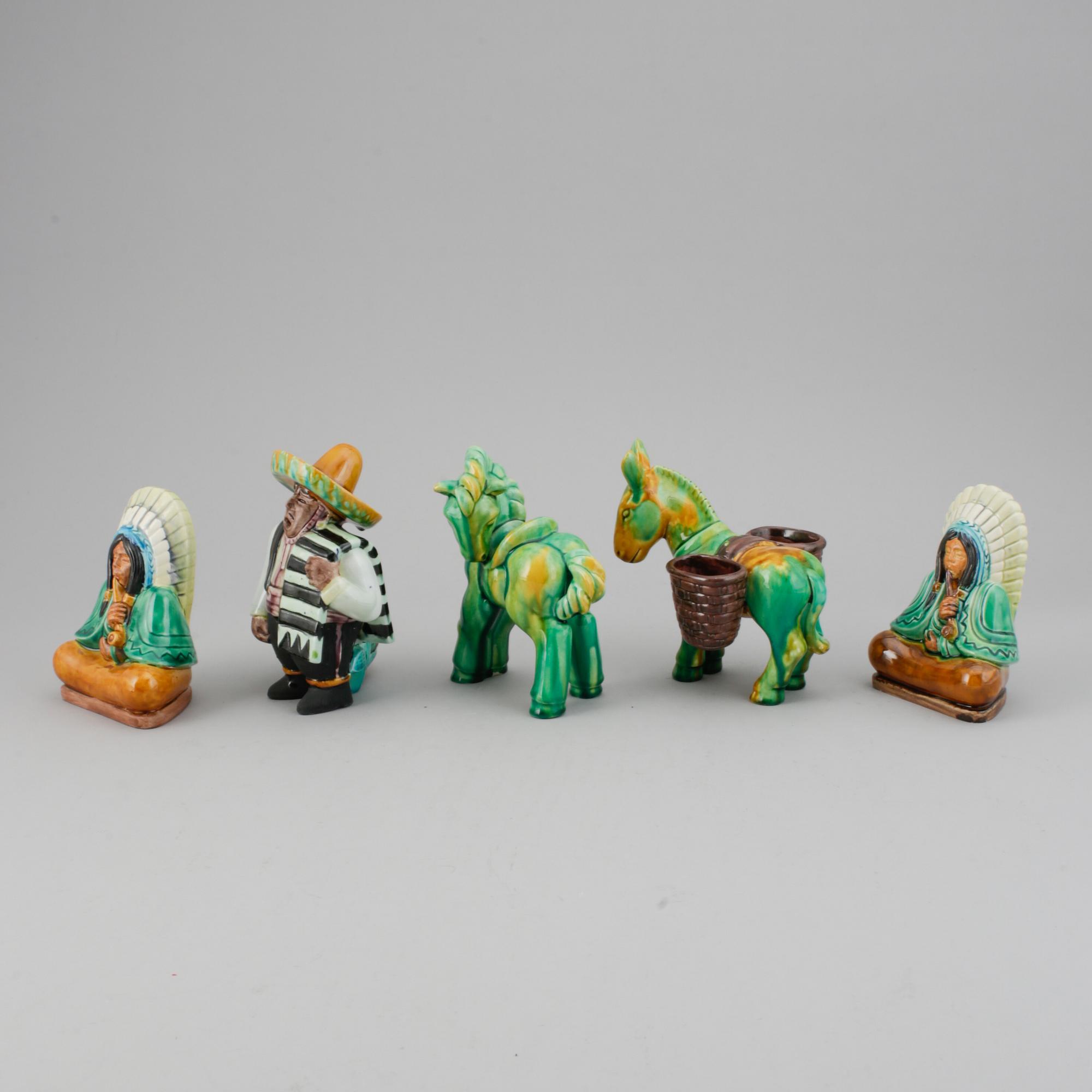 Gunnar Nylund, five stoneware and creamware figurines, Rörstrand, Sweden mid 20th century.