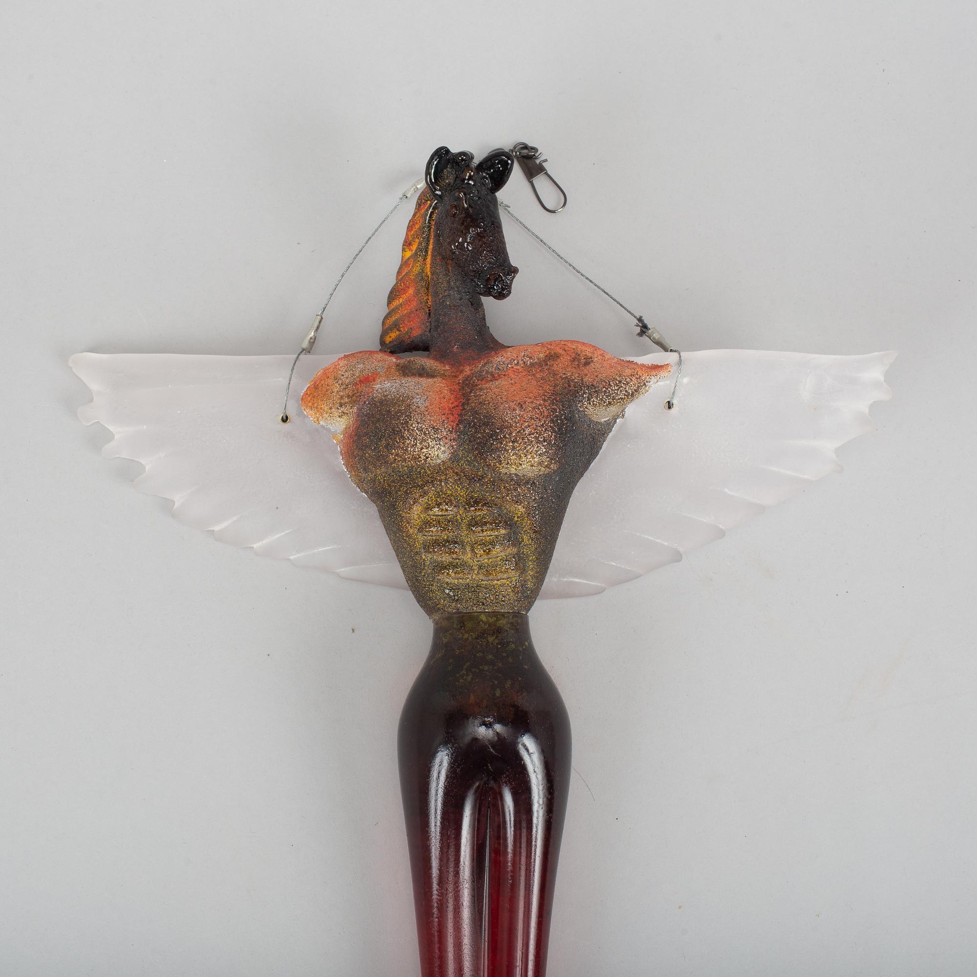 Kjell Engman, glass sculpture, "Watching angels", Kosta Boda, signed.