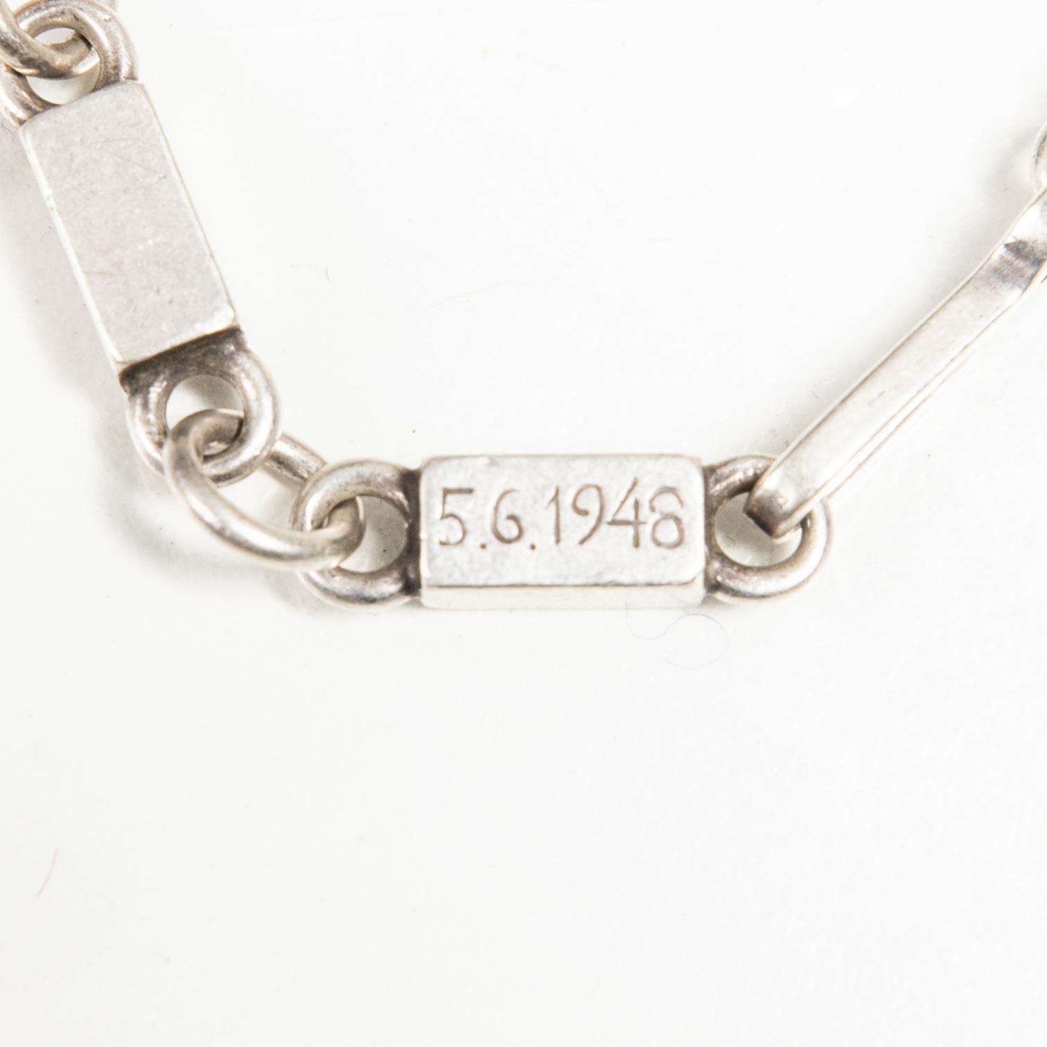 Wiwen Nilsson, Halsband och armband, sterlingsilver Lund 1948.