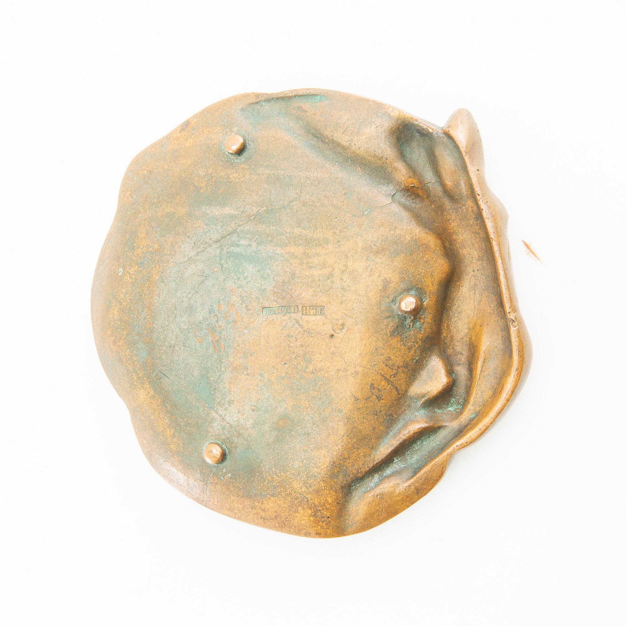 Ashtray Jugend stamped JLH (possibly JL Hultman) bronze early 1900s.