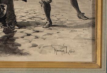 MAURICE LELOIR, Tuschlavering, signerad.