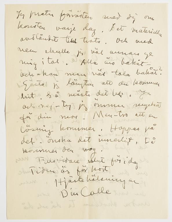 LETTERS, 2, from Carl and Ruth Kylberg in Stockholm to GAN (Gösta Adrian-Nilsson) in Lund. Undated.