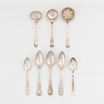 Spoons and sugar spoons, different models, 18 pieces, silver, including, MGAB, Uppsala, 1945.