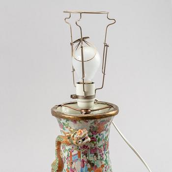 A famille rose Canton vase made in to  a lamp, Qing dynasty, 19th Century.