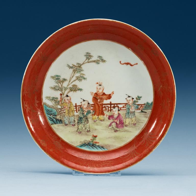 A famille rose dish, presumably late Qing dynasty, with Guangxu six character mark.