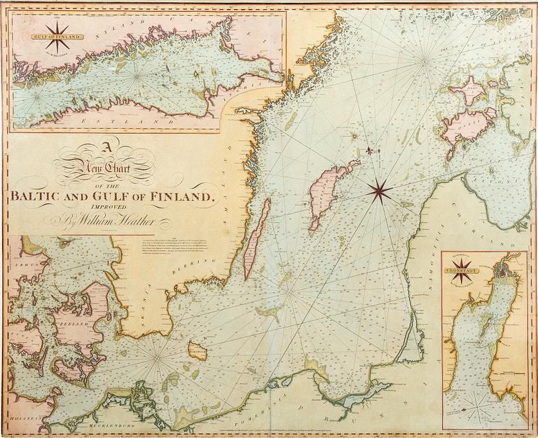 KARTA. A New Chart of the Baltic and Gulf of Finland, improved by William Heather. 1800-talets början.