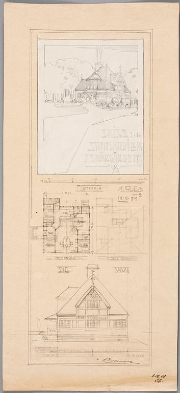 HARALD FALKMAN, ARKITEKTURRITNINGAR, ca 20 st samt, AKADEMITECKNINGAR, 4 ST, sign, dat tidigt 1900-tal.