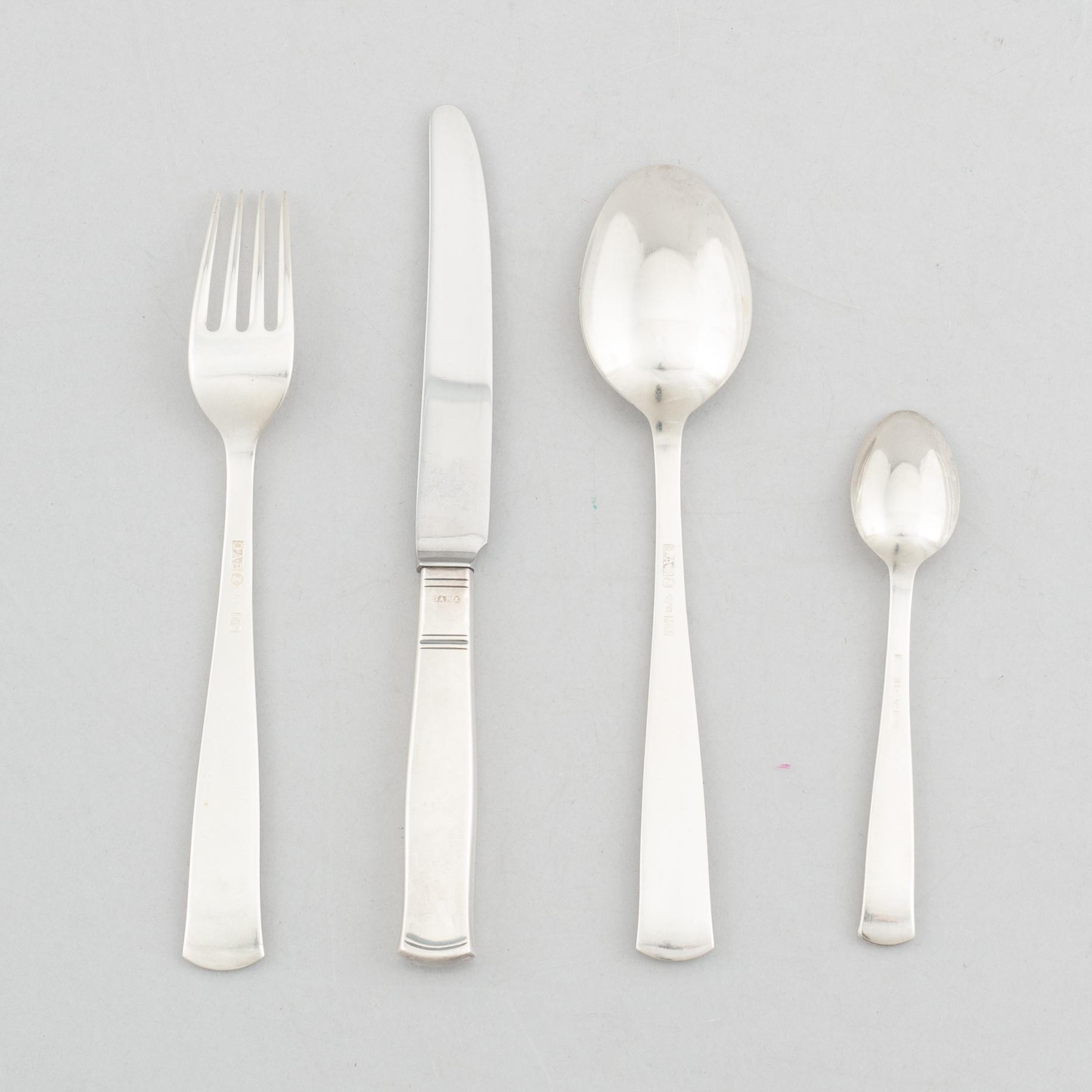 Jacob Ängman, bestickservis, 44 delar, silver, modell "Rosenholm", GAB, Stockholm, bl.a. 1965.