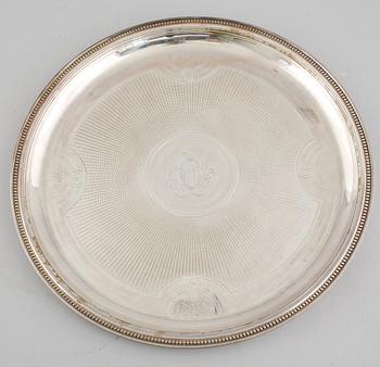 A silvered metal tray by Christofle in France, first half of the 20th century.