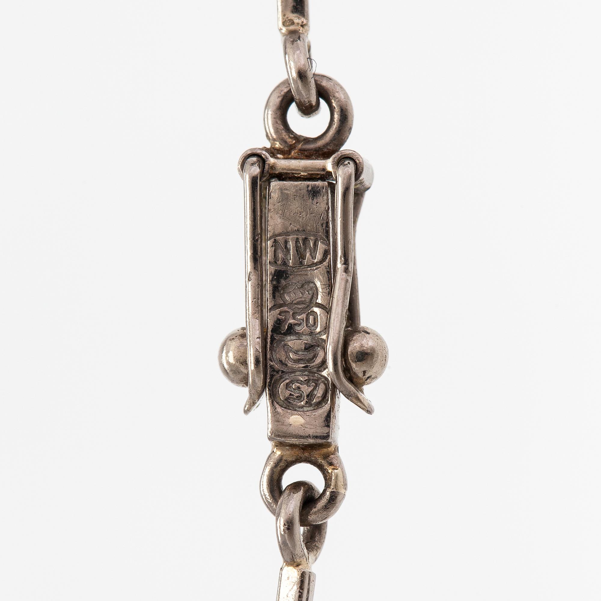 A necklace, ring and earrings, 14K gold and diamonds ca. 0.92 ct in total. Westerback, Helsinki 1964-1973.
