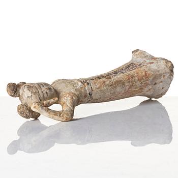 A painted pottery figure of a female dancer, Tang dynasty (608-906).