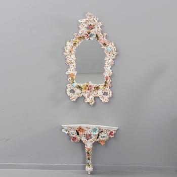 A porcelain mirror and table, Bassano Italy 20th century,