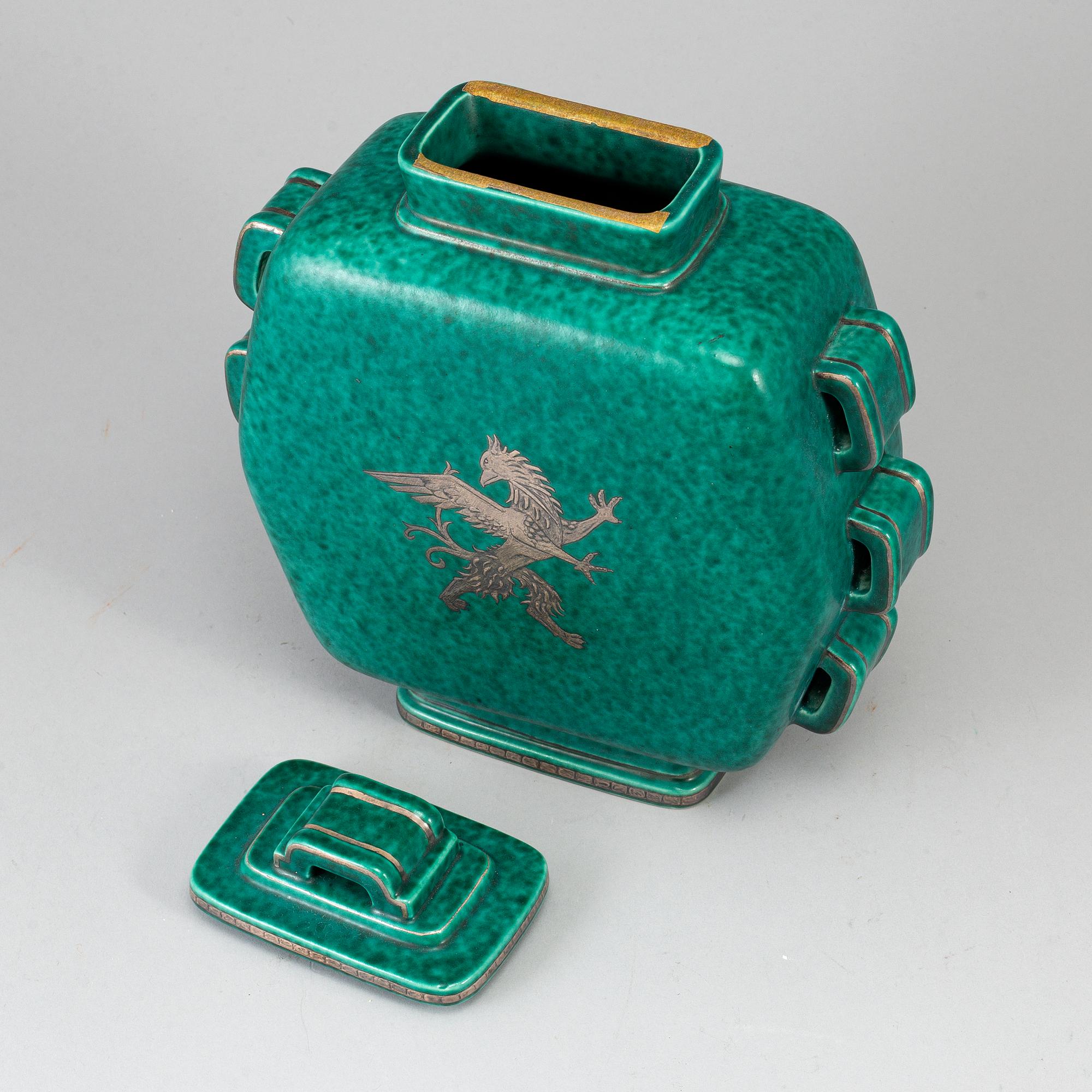WILHELM KÅGE, a lidded 'Argenta' stoneware jar from Gustavsberg, Sweden.