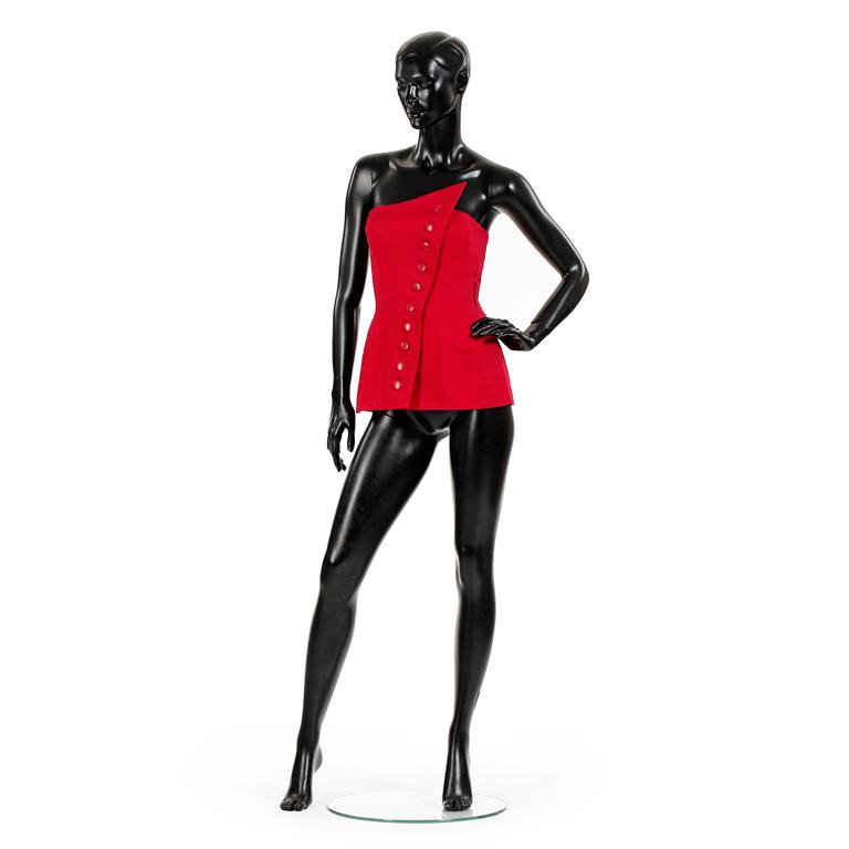 YVES SAINT LAURENT, a red cotton corset top.