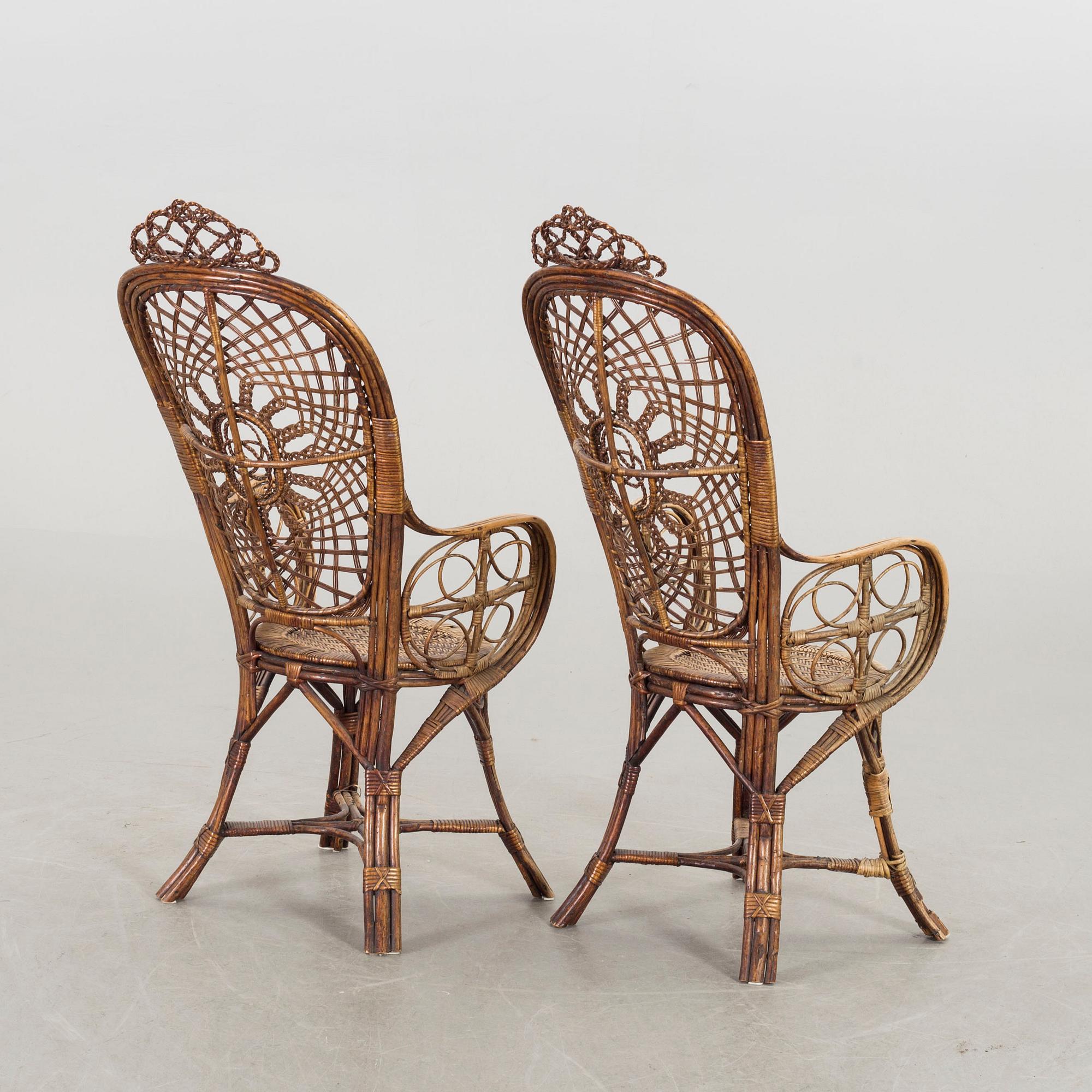 A pair of rattan chairs, early 20th century.