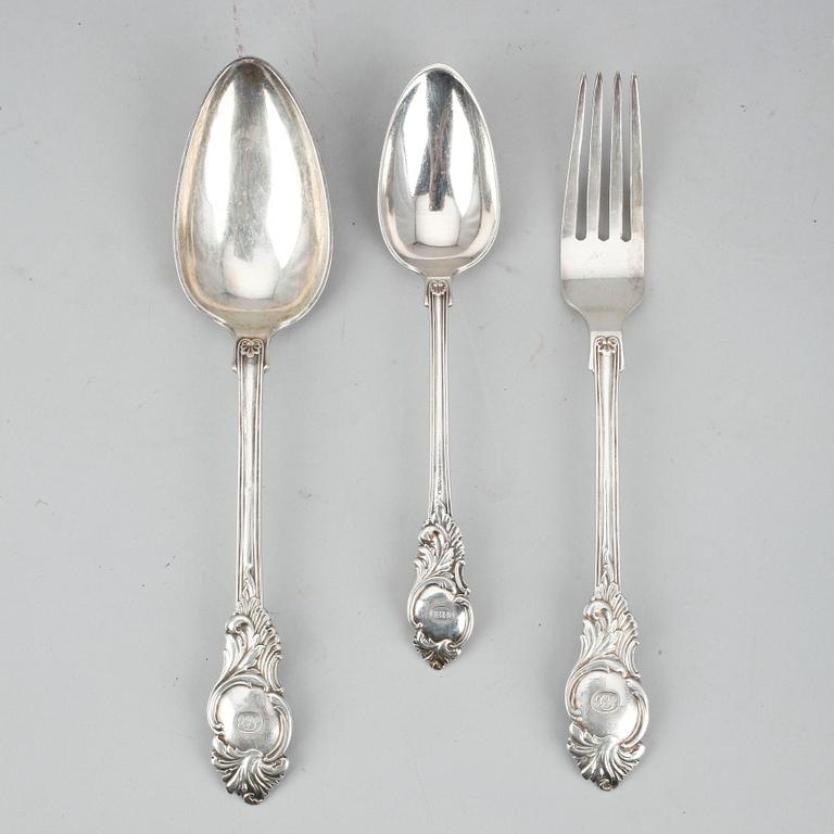 BESTICKSERVIS, 14 delar, silver. Nils Leonard Dahlström, Örebro, 1871. Totalvikt ca 938 gram.