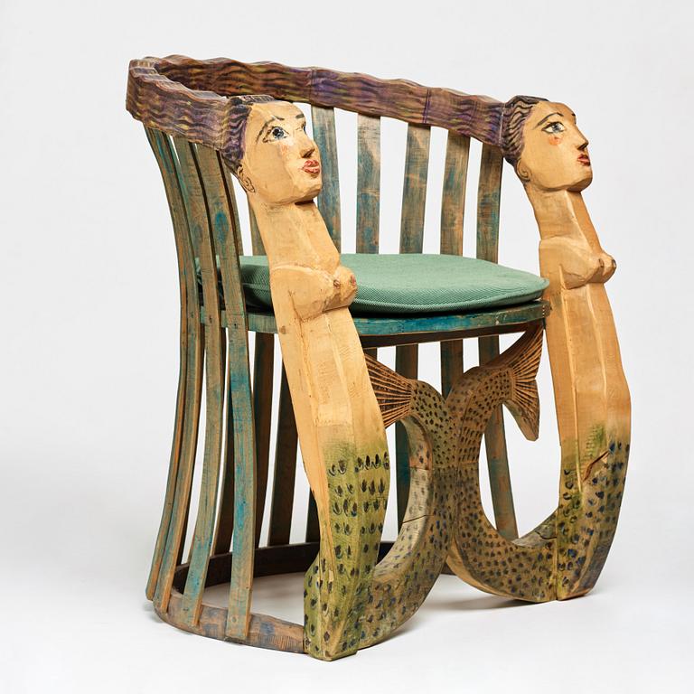 Gérard Rigot, a sculptured and signed armchair, late 20th century.