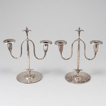 A pair of silver plate Swedish Grace candelabra design ELIS BERGH for CG Hallberg, Stockholm, 1920s.