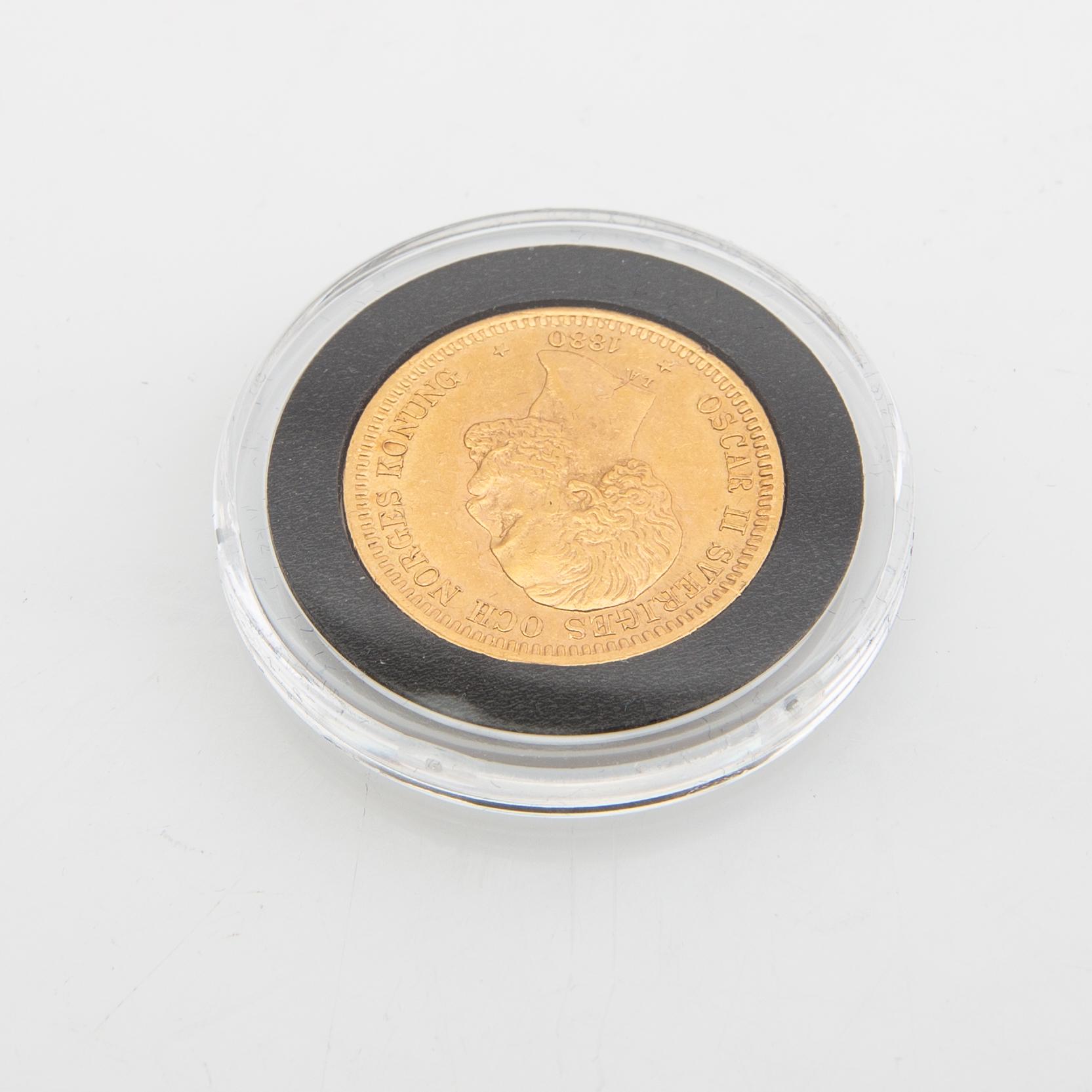 Gold coin Sweden, Oscar II 20 kr, 1880.