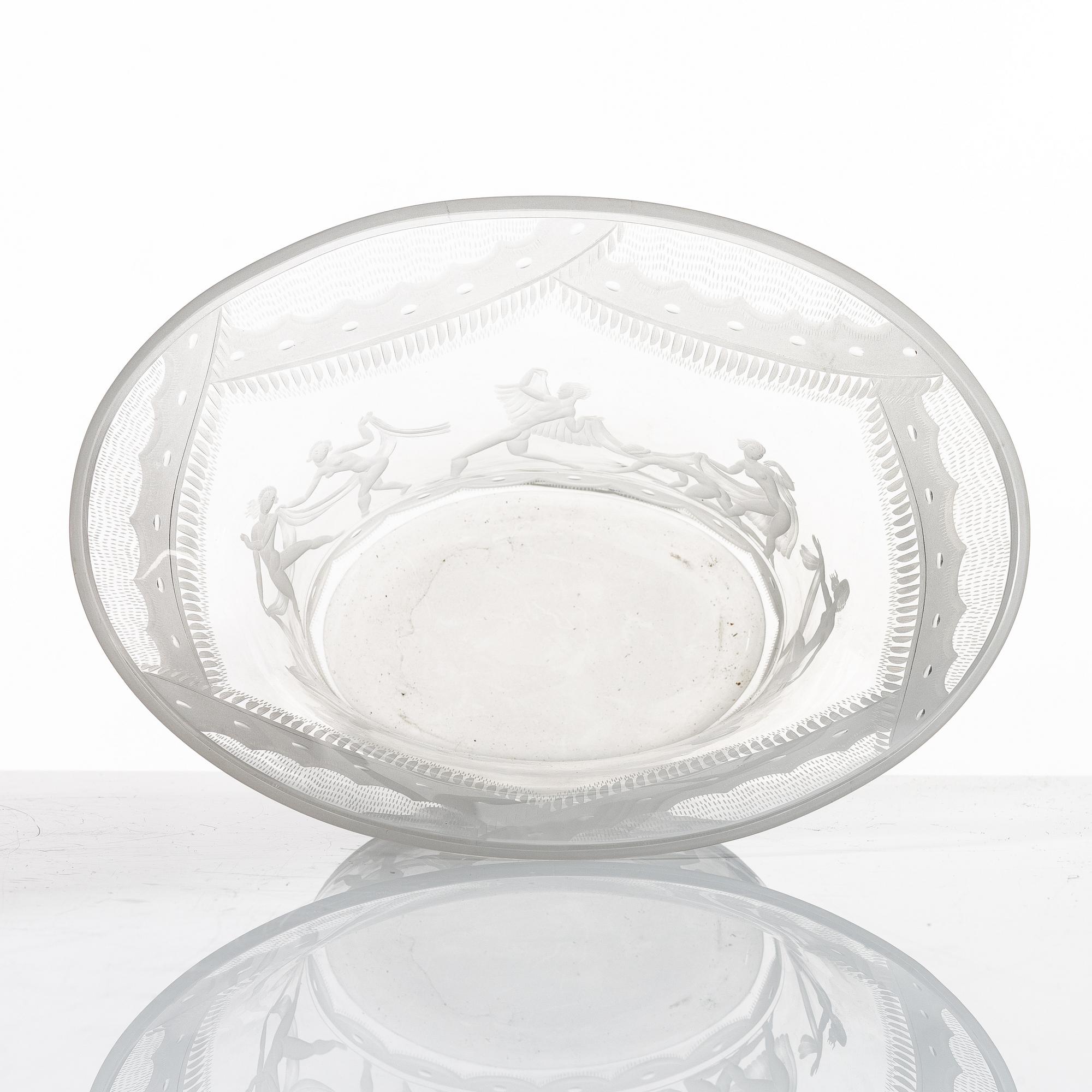 Simon Gate, a bowl, "Slöjdansen", Orrefors, Sweden, early 20th century.