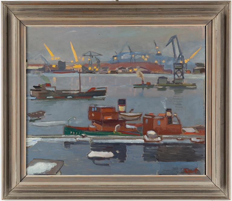 FOLKE PERSSON, olja på pannå, signerad. Daterad 1957 a tergo.