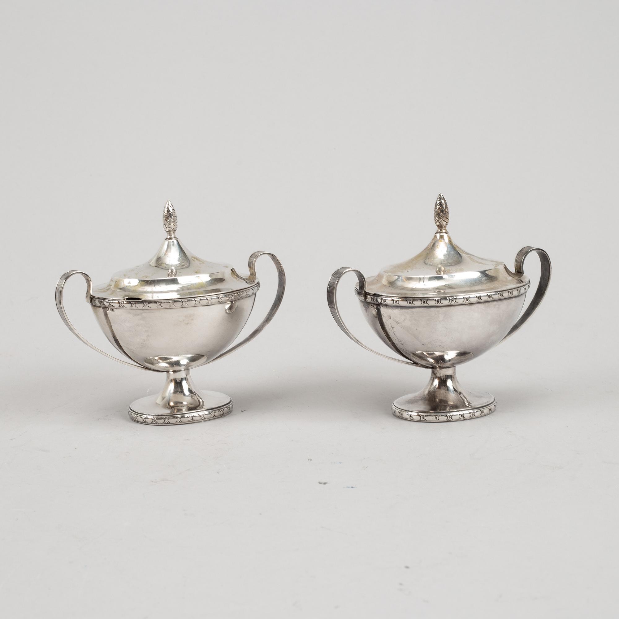 A pair of swedish empire style silver sugar bowls, mark of Bengt Ericsson, Stockholm 1934-35.