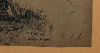 PELLE HEDMAN, tusch, signerad Leksand 1892.
