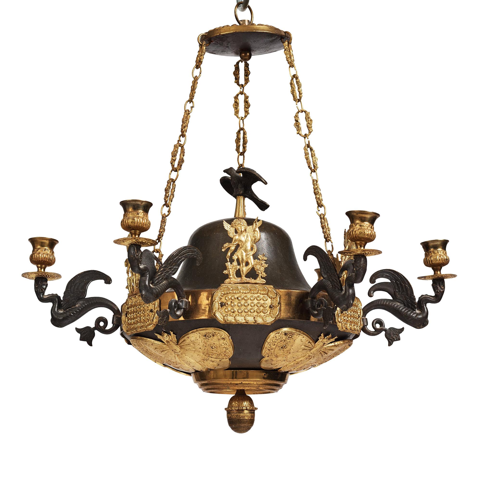 A Swedish late Empire mid 19th century six-light hanging-lamp.