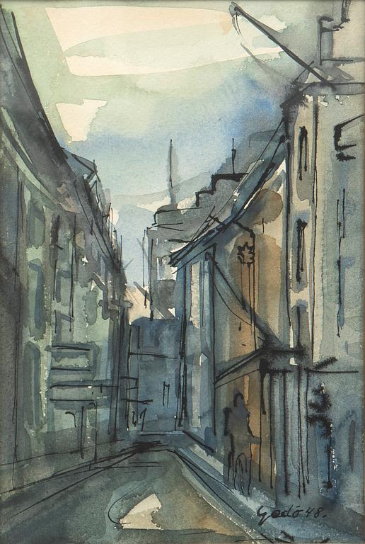 Bertil Gadö, Harbour scene and city scene, two pieces.