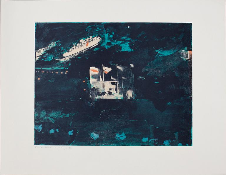 OLA BILLGREN, färgserigrafier, 2 st. 1980-tal.