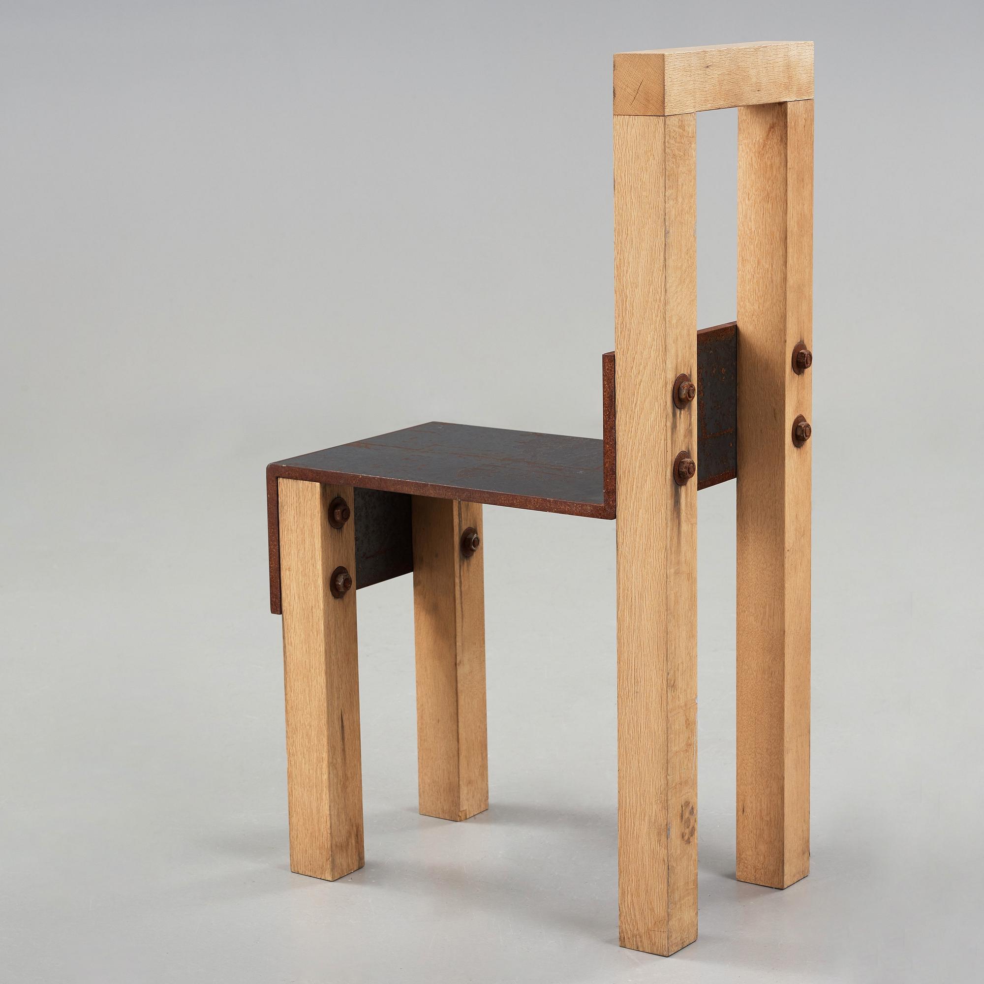 Jonas Bohlin, a 'Sto' oak and iron chair, Stockholm 1990.